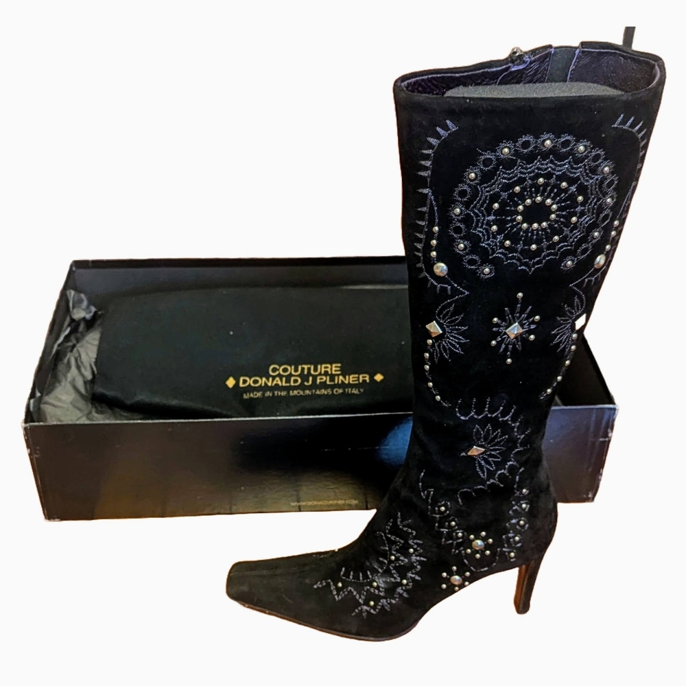 Donald J Pliner Black Studded Suede Boots